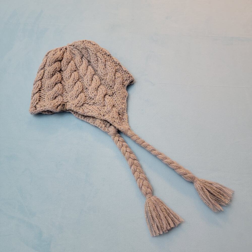 North Face A5 Unisex Cable Knit Beanie Hat Ear Flaps Tassels Wool Ski Gorpcore